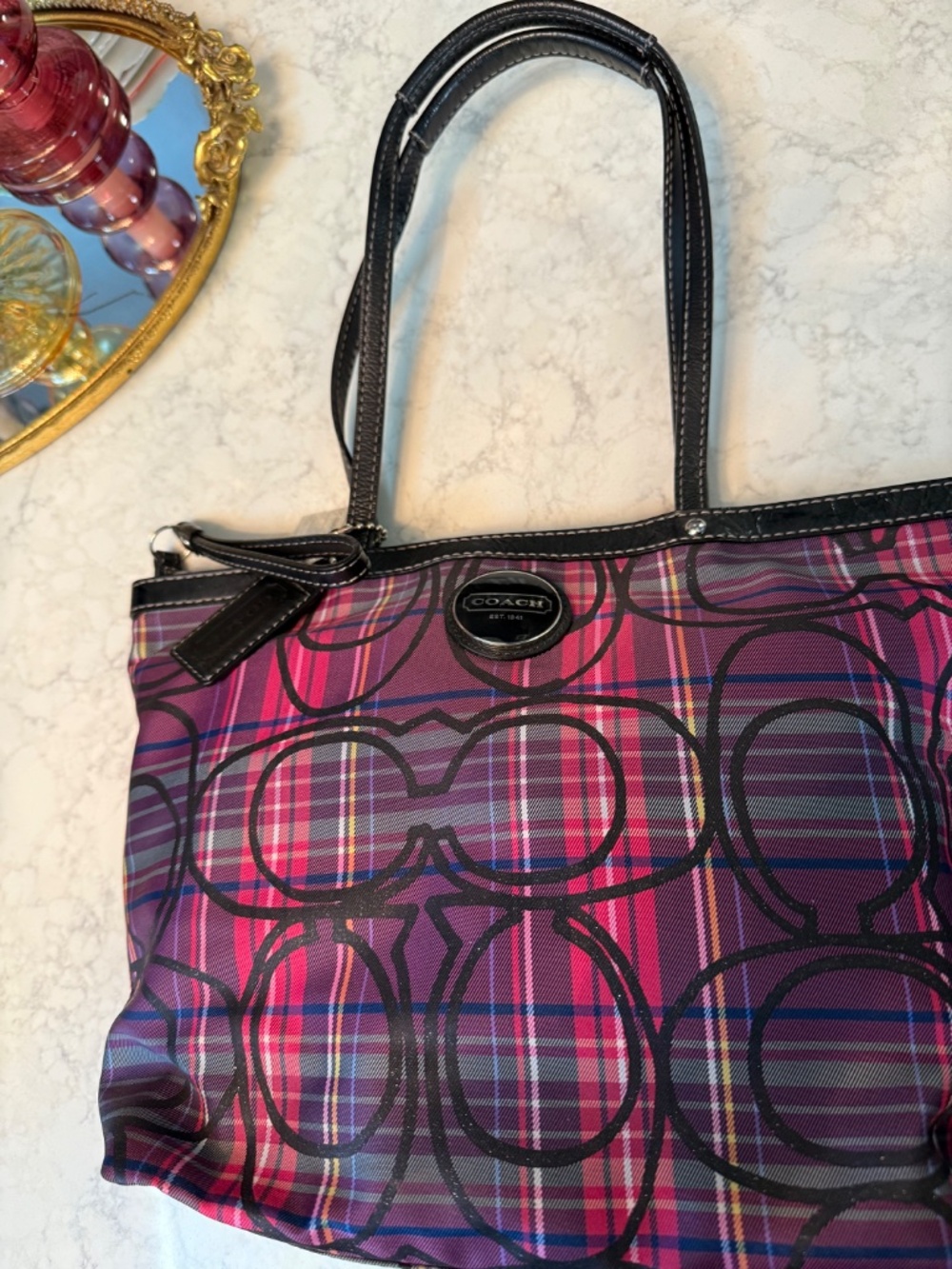 Coach Poppy Tartan Plaid Signature Tote - Picture 2 of 6